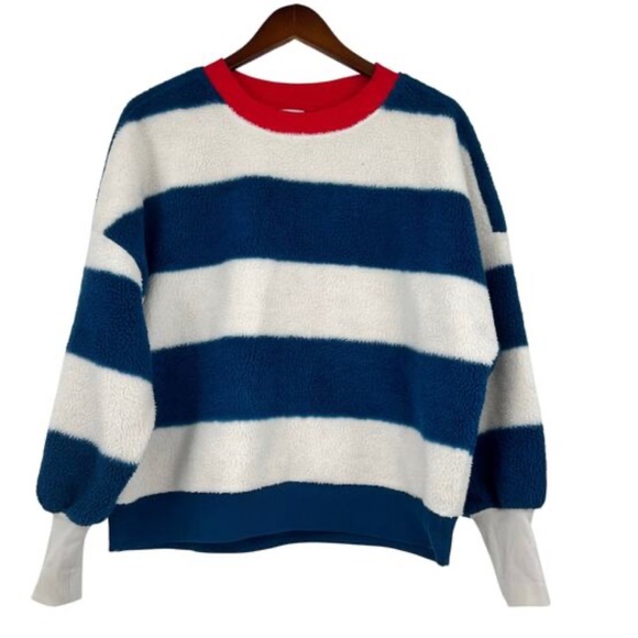 Anthropologie Maeve Sherpa Fleece Stripe Pullover. Size M. NWT. - Picture 2 of 4